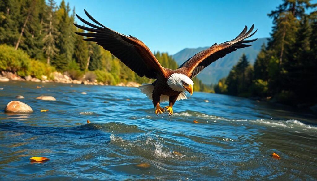 Eagle fishing in the river
