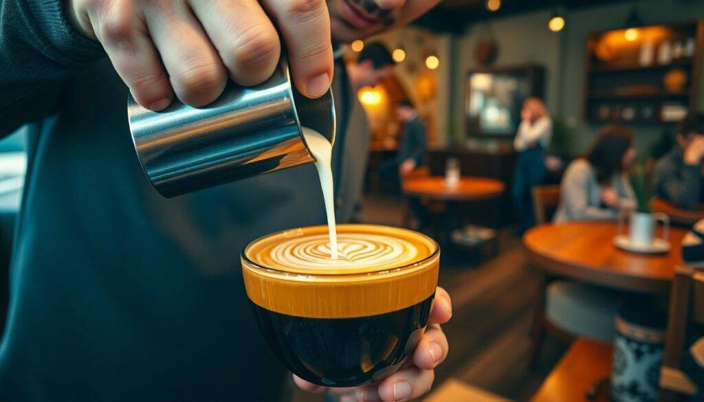 barista pouring latte