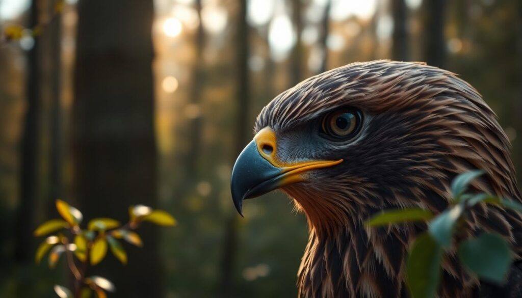closeup of a hawk looking out