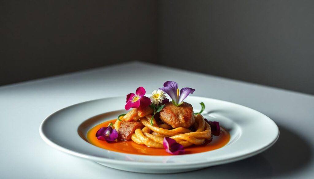 michelin star gourmet entree edible flowers