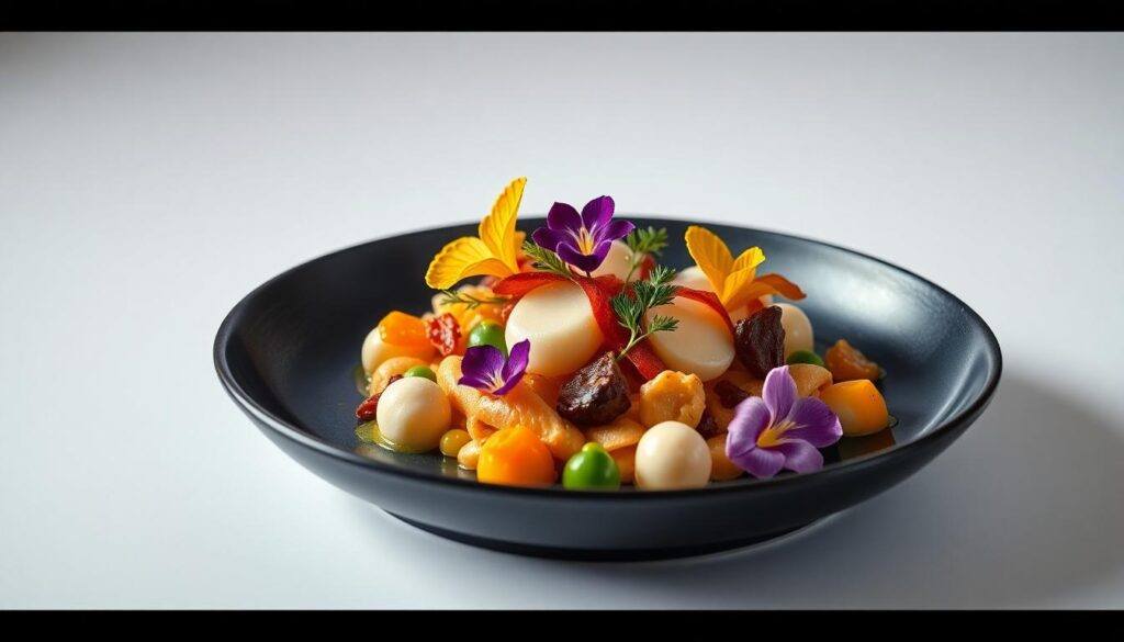michelin star gourmet entree edible flowers 2