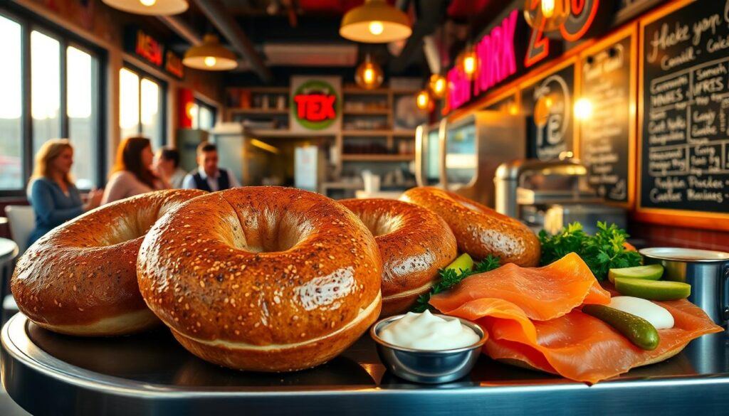 Bagels and smear in a deli