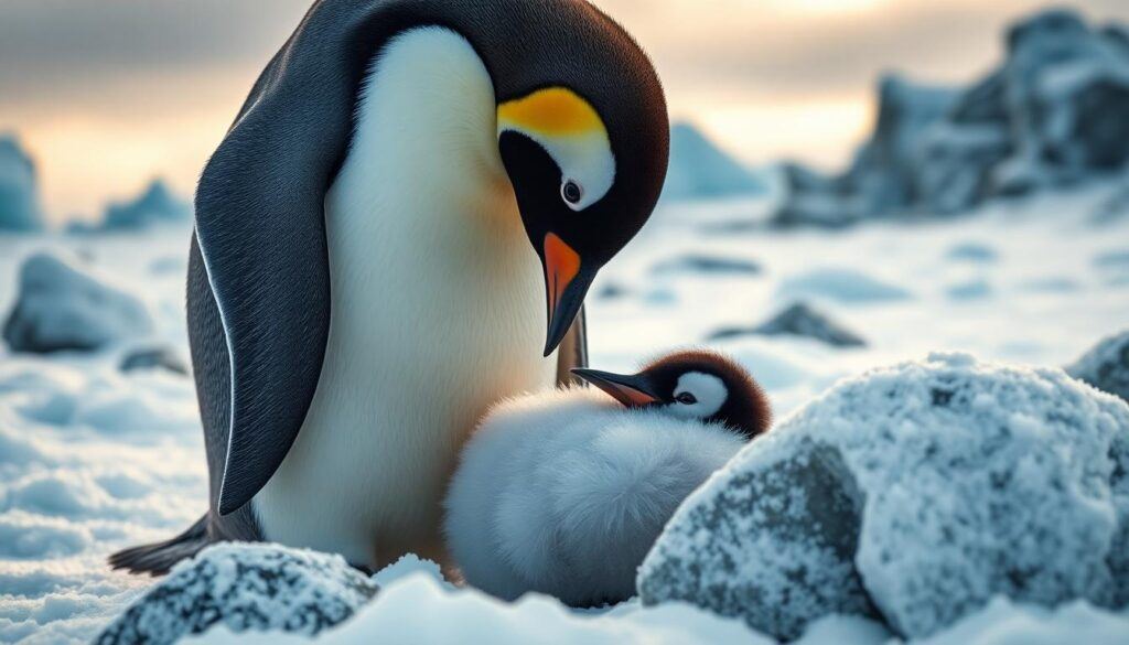 Momma penguin and her chick