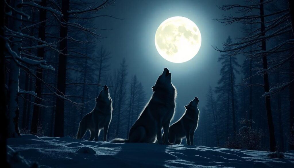 Wolves howling at the moon