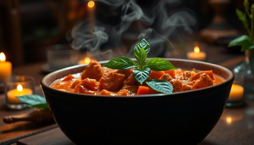 Chicken curry basil in a bowl