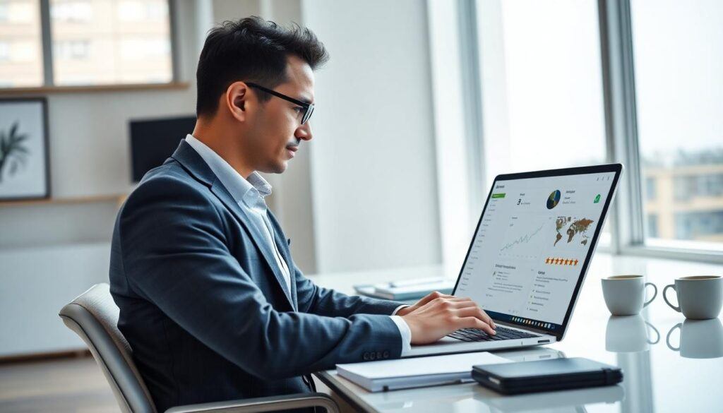 Affiliate marketer reviewing data to build trust in affiliate marketing through honest reviews and transparent recommendations.