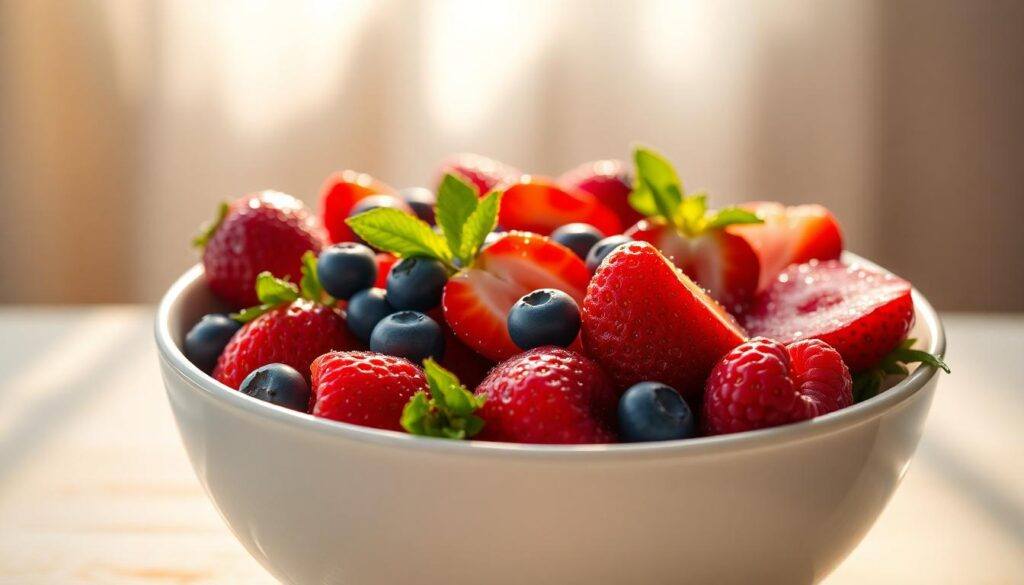 Bowl of strawberries and blueberries